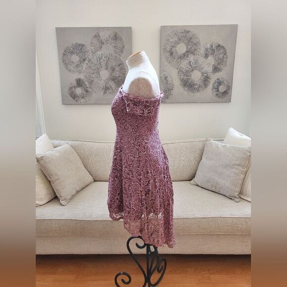 🌹 SEQUIN HEARTS 🌹 Off Shoulder Sequin Lace High Low Dress - [Size 11, Mauve] - Picture 6 of 13